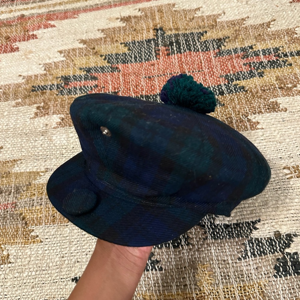 Vintage Stylish Women's Tartan Cap with Pom Pom